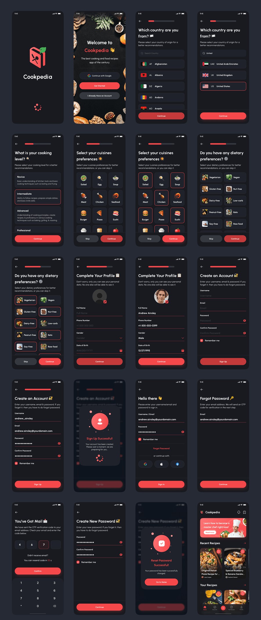 120+屏双配色食谱美食食物烹饪教学软件APP UI界面设计Figma模板套件 Cookpedia – Food Recipe App UI Kit APP UI sucaiwan.com