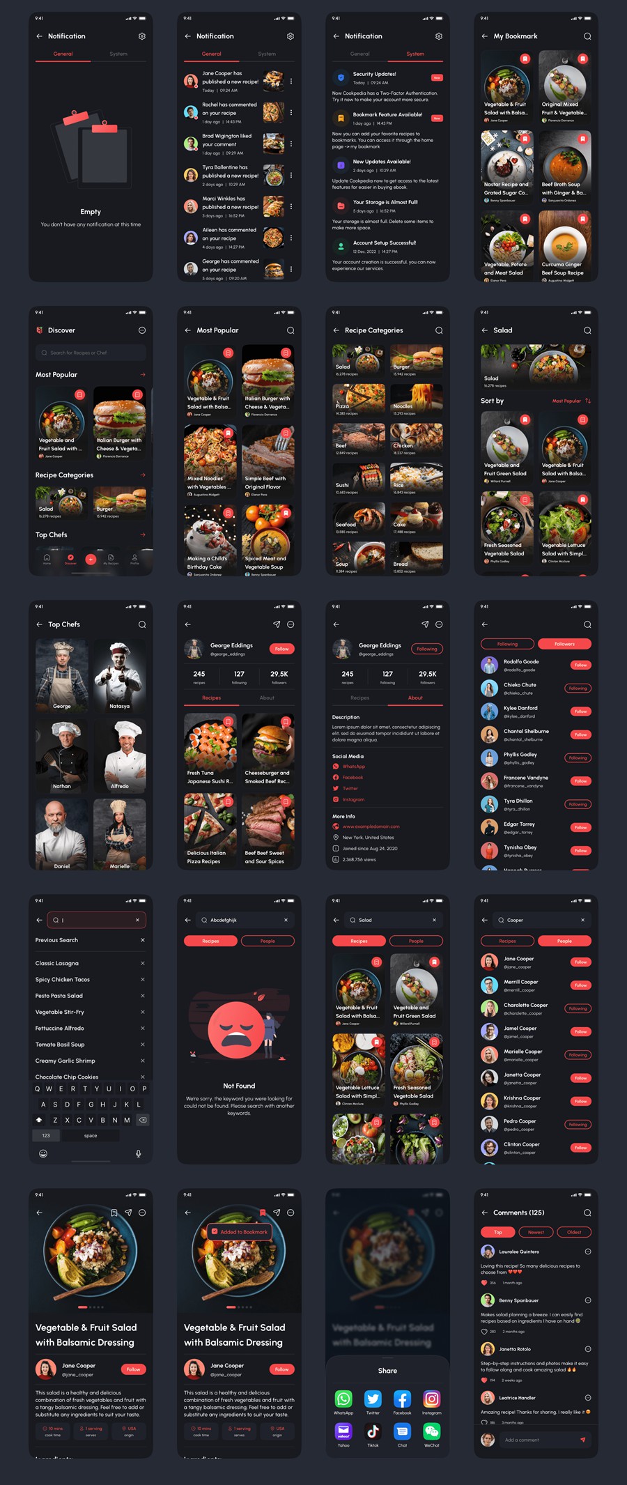 120+屏双配色食谱美食食物烹饪教学软件APP UI界面设计Figma模板套件 Cookpedia – Food Recipe App UI Kit APP UI sucaiwan.com