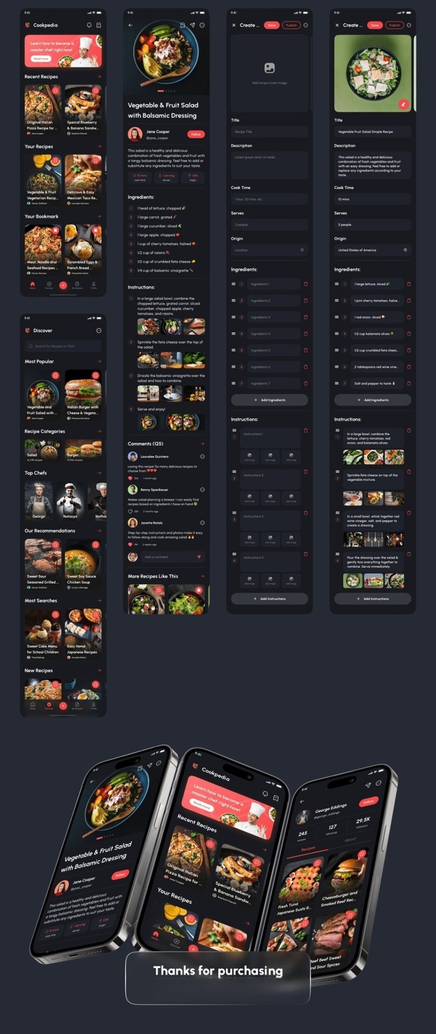 120+屏双配色食谱美食食物烹饪教学软件APP UI界面设计Figma模板套件 Cookpedia – Food Recipe App UI Kit APP UI sucaiwan.com