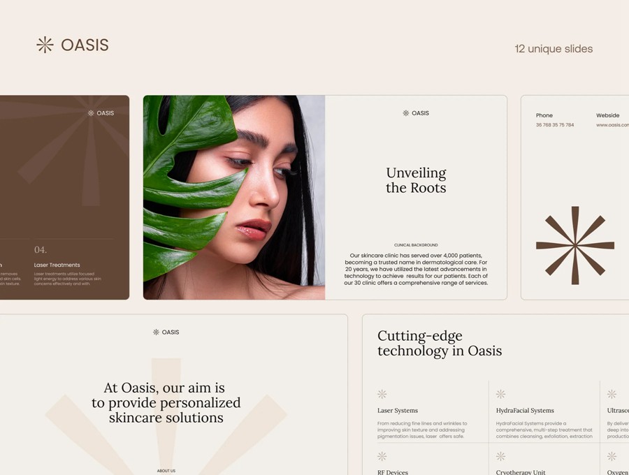 12页时尚优雅现代美学护肤品化妆品品牌营销宣传幻灯片设计模板Figma/PPT格式素材 Aesthetic Presentation Template 幻灯图表 sucaiwan.com