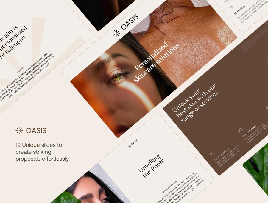 12页时尚优雅现代美学护肤品化妆品品牌营销宣传幻灯片设计模板Figma/PPT格式素材 Aesthetic Presentation Template 幻灯图表 sucaiwan.com