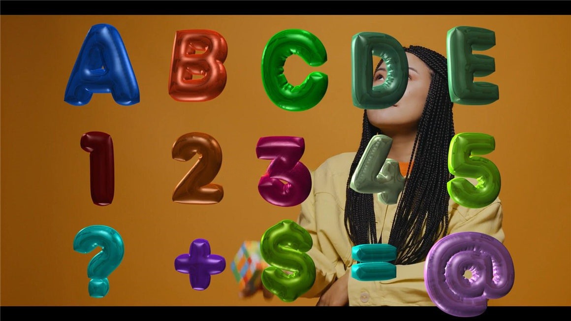 达芬奇预设：趣味Y2K卡通跨年新年庆祝圣诞节日充气膨胀气球字母生成效果 , sucaiwan.com