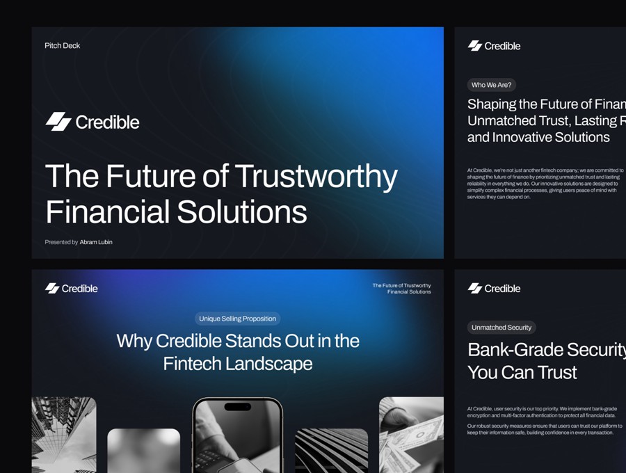 25页极简创意金融科技品牌宣传提案演示文稿幻灯片设计PPT/Figma模板素材 Credible – Fintech Deck Presentation 幻灯图表 第4张-素材湾丨精选海外优质设计素材资源 25页极简创意金融科技品牌宣传提案演示文稿幻灯片设计PPT/Figma模板素材 Credible – Fintech Deck Presentation 幻灯图表 sucaiwan.com