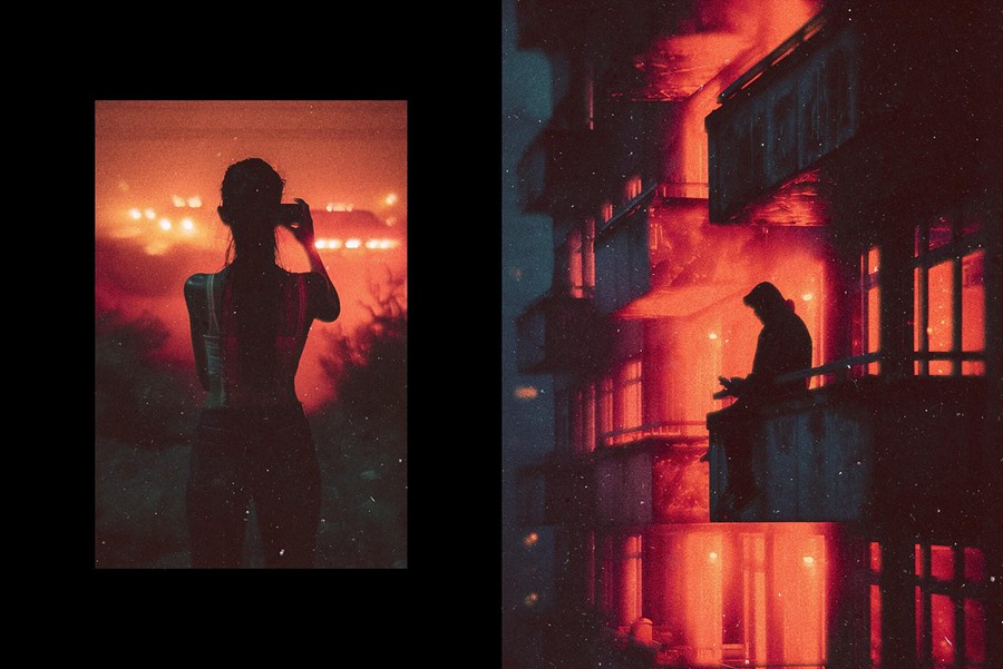 复古做旧电影外观杂点颗粒老式照片效果PS特效滤镜插件样机素材 Cinematic Drama Glow Photo Effect 插件预设 sucaiwan.com