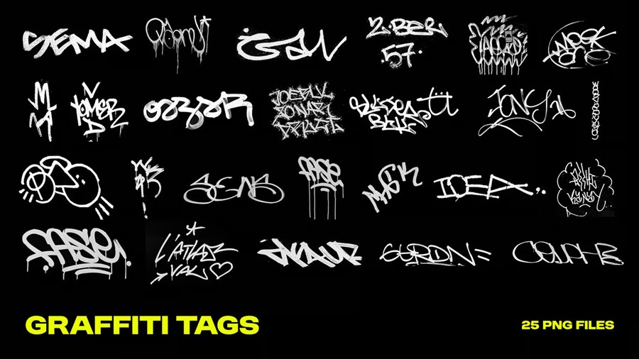 25个街头涂鸦艺术创意视觉效果抽象海报设计PNG素材 25 Graffiti Tags 图片素材 sucaiwan.com