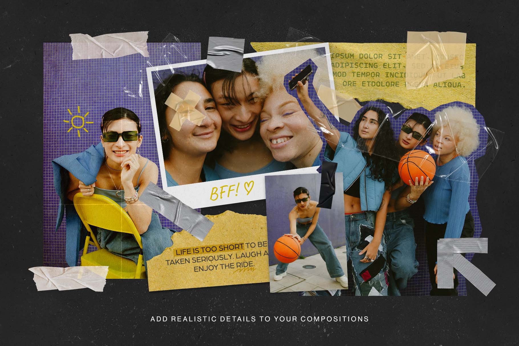 AE模板：复古垃圾摇滚美学拼贴艺术塑料触感纸胶带叠加动画模板 Sticky Tapes Graphics Pack , sucaiwan.com