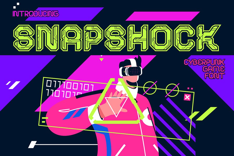 未来科幻赛博朋克游戏电竞海报广告标题设计装饰英文字体 Snapshock – Cyberpunk Game Font 设计素材 第1张-素材湾丨精选海外优质设计素材资源 未来科幻赛博朋克游戏电竞海报广告标题设计装饰英文字体 Snapshock – Cyberpunk Game Font 设计素材 sucaiwan.com