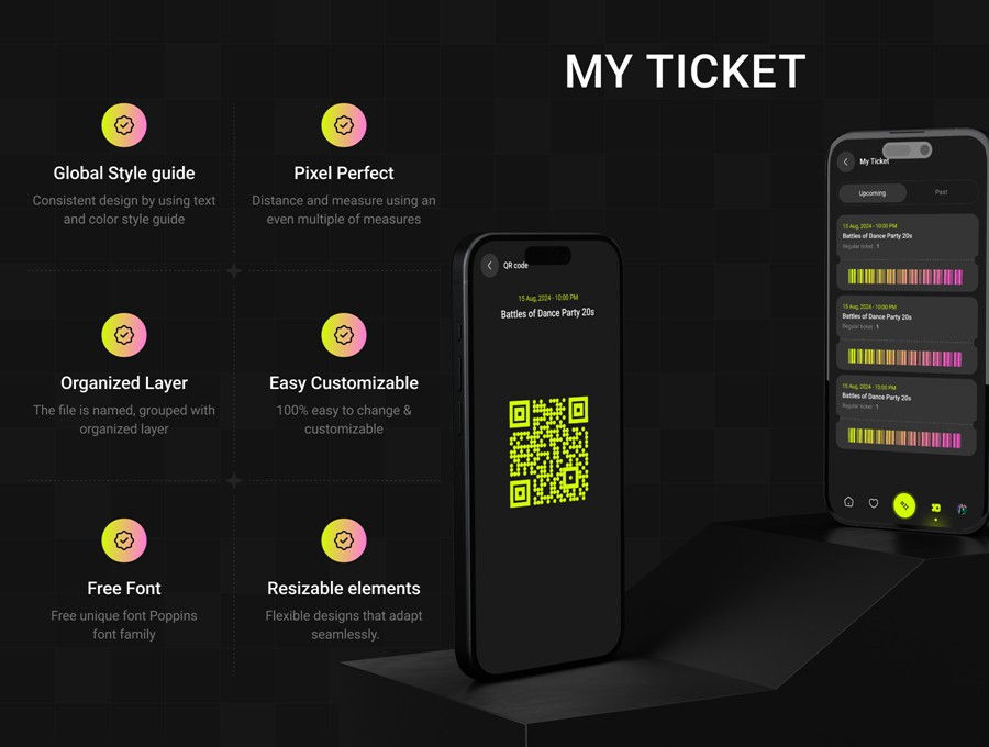 70+屏暗黑系活动音乐电影票AI智能预订购买APP UI界面设计Figma模板套件 Eventoo- The AI-Powered Event Booking App UI Kit APP UI sucaiwan.com