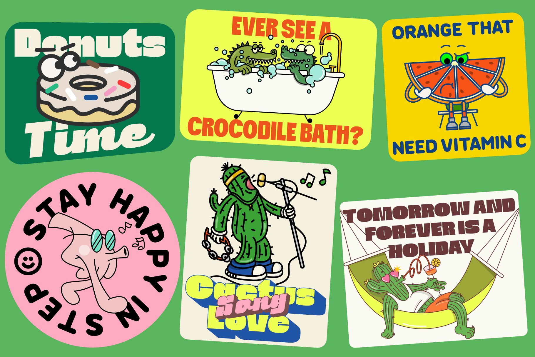 乐趣、欢快、多彩现代潮流时尚海报设计精品无衬线字体 + AI矢量贴纸插画 Slack 01 | Cheerful Sans Serif Font , 第8张-素材湾丨精选海外优质设计素材资源 乐趣、欢快、多彩现代潮流时尚海报设计精品无衬线字体 + AI矢量贴纸插画 Slack 01 | Cheerful Sans Serif Font , sucaiwan.com