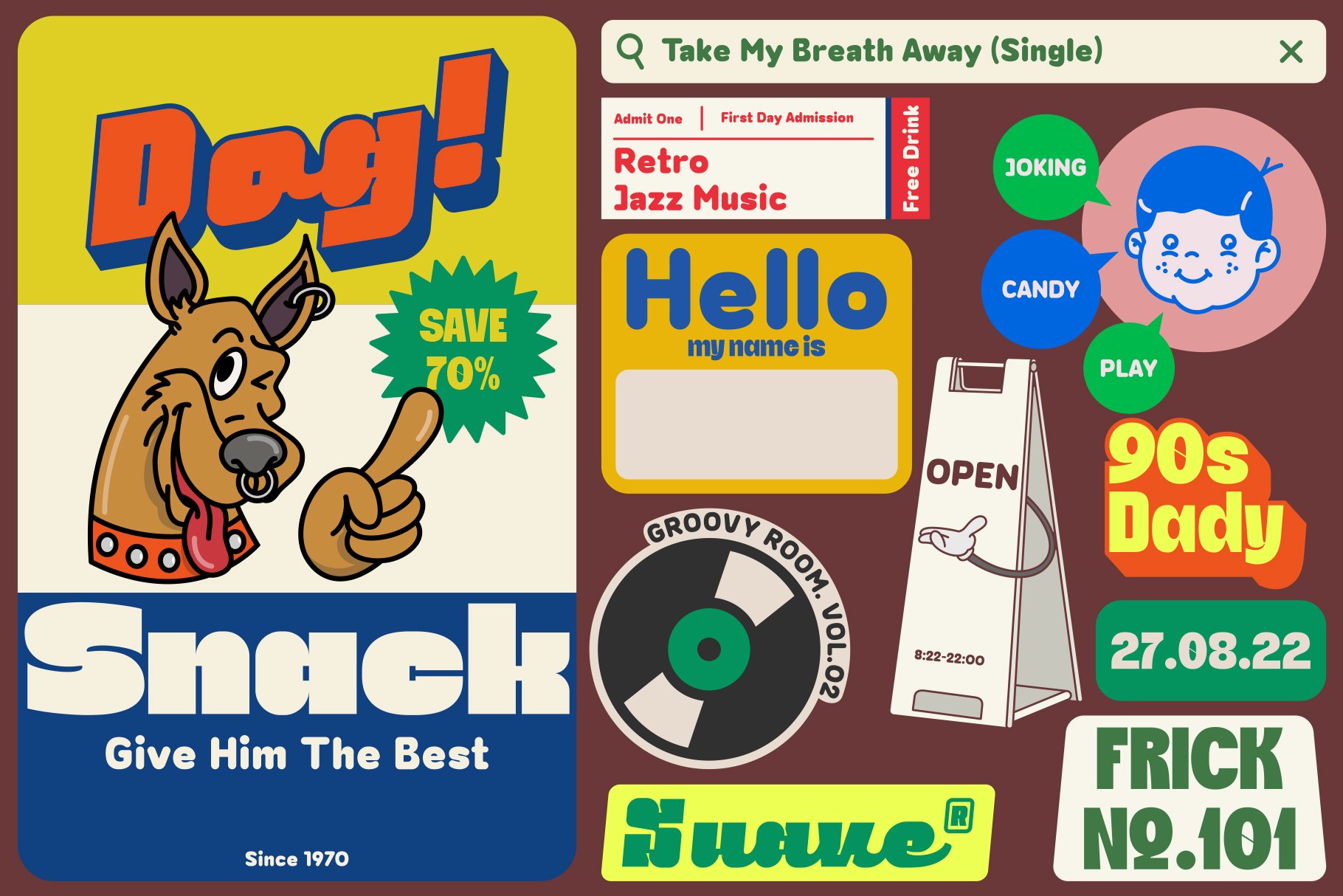 乐趣、欢快、多彩现代潮流时尚海报设计精品无衬线字体 + AI矢量贴纸插画 Slack 01 | Cheerful Sans Serif Font , 第9张-素材湾丨精选海外优质设计素材资源 乐趣、欢快、多彩现代潮流时尚海报设计精品无衬线字体 + AI矢量贴纸插画 Slack 01 | Cheerful Sans Serif Font , sucaiwan.com