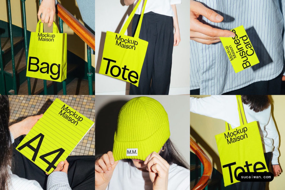 6款小众名片画册封面帆布手提袋棉线帽子VI设计展示贴图PSD样机模板 Mockup.Maison – Laundry Mockup Collection 02 样机素材 sucaiwan.com
