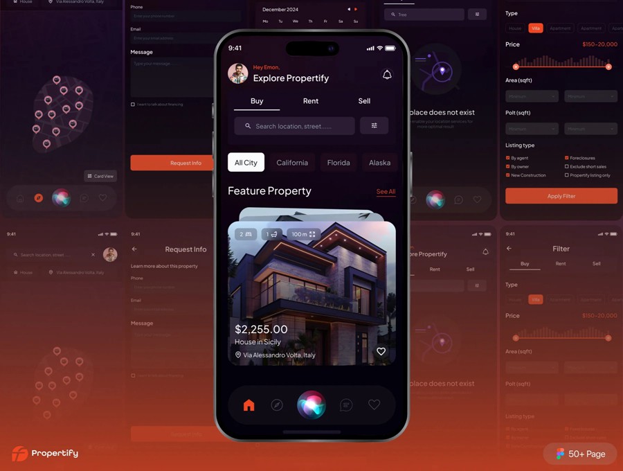45+屏高级双配色Ai智能房地产房屋出售租赁软件APP UI界面设计Figma模板 Ai Powered Propertify Real Estate Marketplace App UI Kit APP UI 第6张-素材湾丨精选海外优质设计素材资源 45+屏高级双配色Ai智能房地产房屋出售租赁软件APP UI界面设计Figma模板 Ai Powered Propertify Real Estate Marketplace App UI Kit APP UI sucaiwan.com
