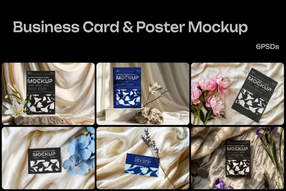 时尚真实场景名片宣传单页海报设计展示效果图PS贴图样机模板 Business Card and Poster Mockup 样机素材 sucaiwan.com