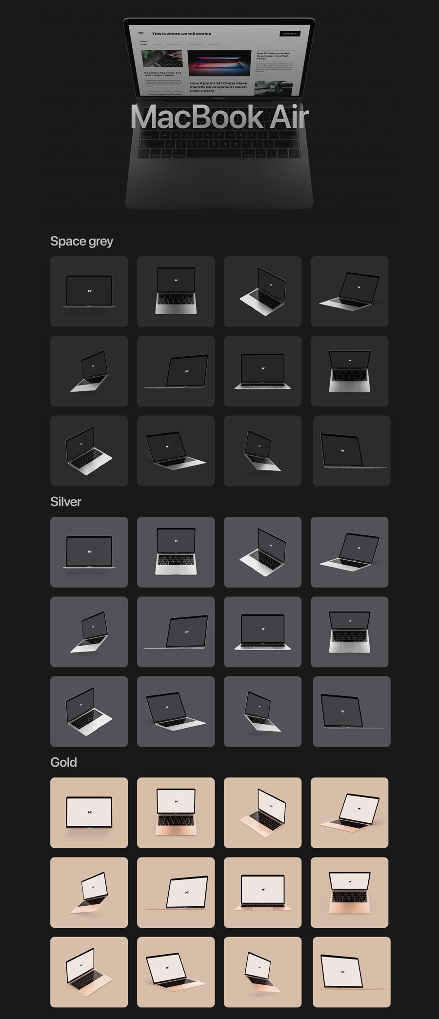 12款暗黑系网站UI界面设计苹果MacBook Air笔记本电脑展示效果图PSD样机模板 12 Most Popular MacBook Air Mockups 样机素材 第8张-素材湾丨精选海外优质设计素材资源 12款暗黑系网站UI界面设计苹果MacBook Air笔记本电脑展示效果图PSD样机模板 12 Most Popular MacBook Air Mockups 样机素材 sucaiwan.com