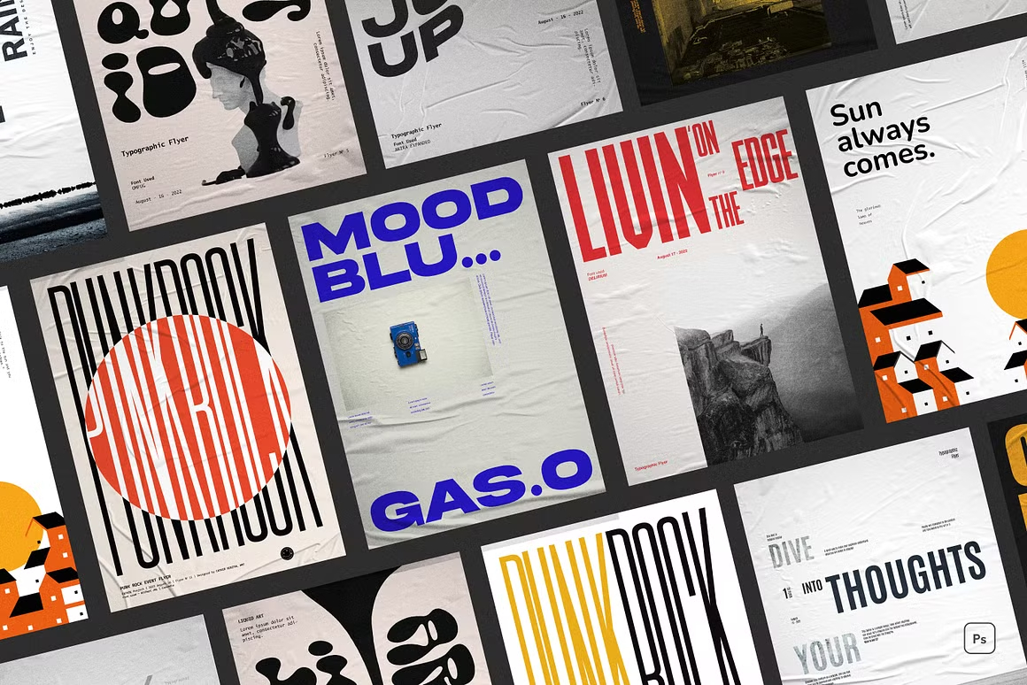 12张高质量印刷品艺术海报设计模板样机PS/AI矢量印刷海报 Typographic Flyer / Poster Bundle , sucaiwan.com