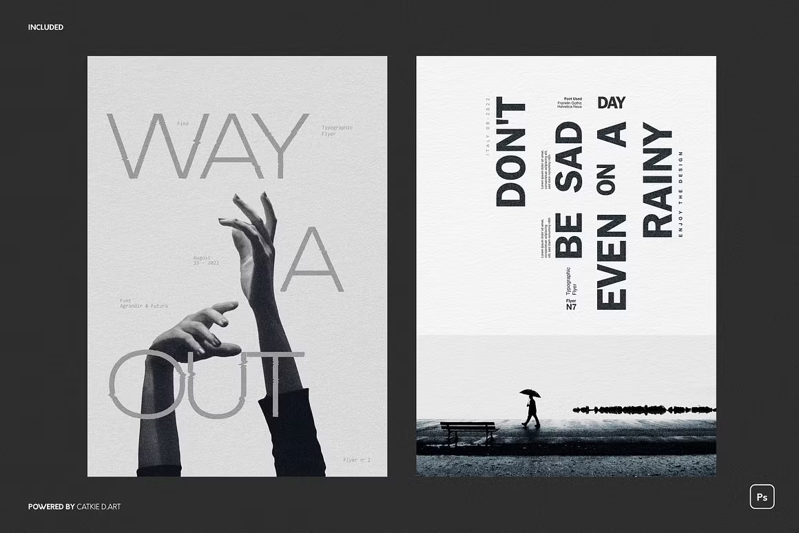 12张高质量印刷品艺术海报设计模板样机PS/AI矢量印刷海报 Typographic Flyer / Poster Bundle , sucaiwan.com