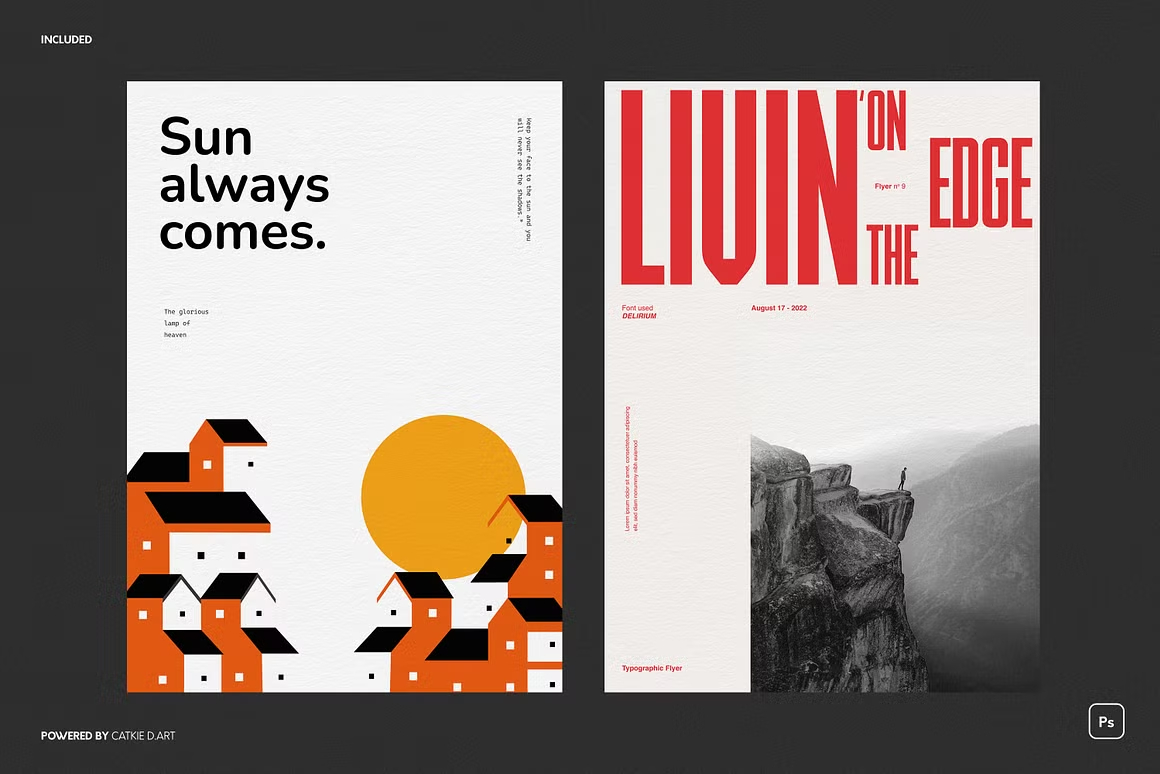 12张高质量印刷品艺术海报设计模板样机PS/AI矢量印刷海报 Typographic Flyer / Poster Bundle , sucaiwan.com