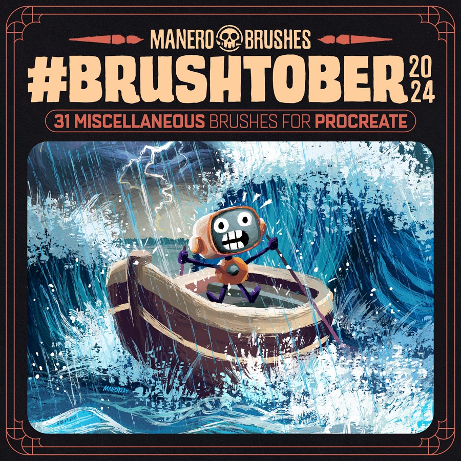 超酷卡通手绘插画绘画水墨素描颗粒纹理毛笔笔刷procreate笔刷画笔素材 Brushtober 2024 Brush Set for Procreate 笔刷资源 第1张-素材湾丨精选海外优质设计素材资源 超酷卡通手绘插画绘画水墨素描颗粒纹理毛笔笔刷procreate笔刷画笔素材 Brushtober 2024 Brush Set for Procreate 笔刷资源 sucaiwan.com