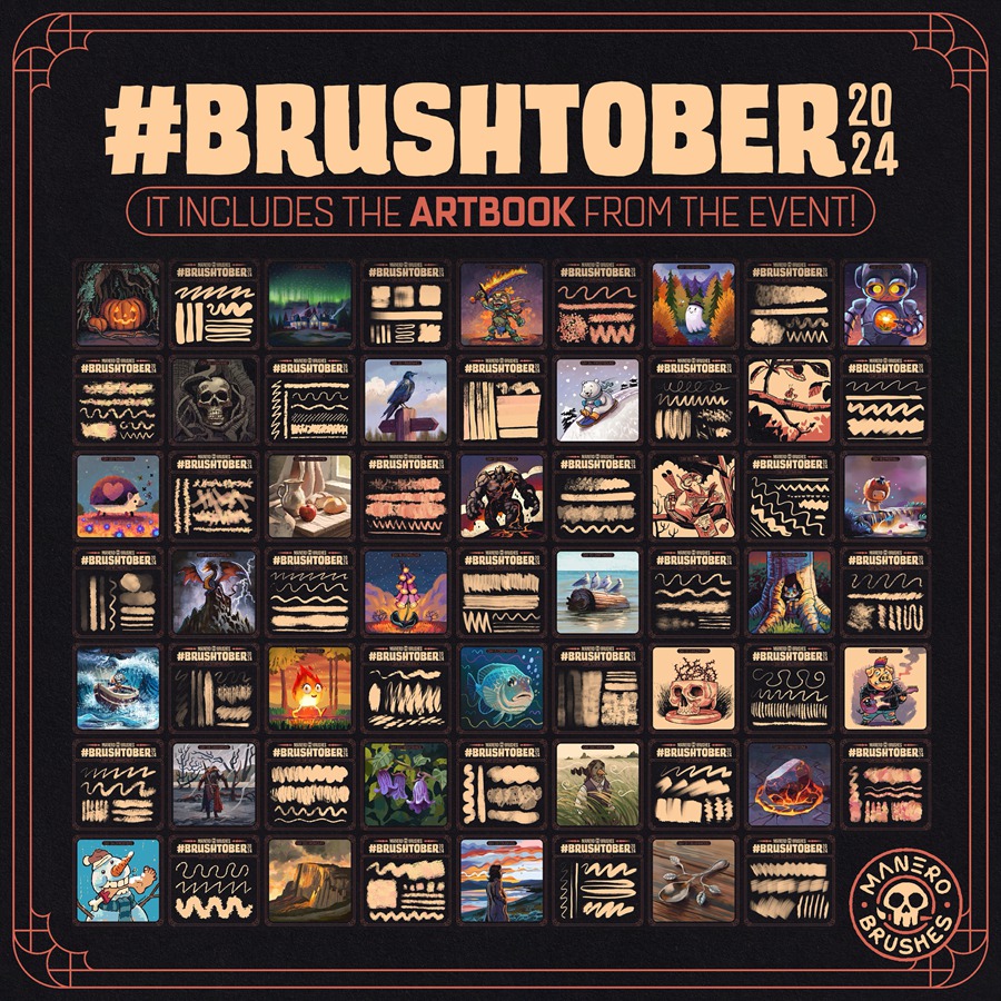 超酷卡通手绘插画绘画水墨素描颗粒纹理毛笔笔刷procreate笔刷画笔素材 Brushtober 2024 Brush Set for Procreate 笔刷资源 第3张-素材湾丨精选海外优质设计素材资源 超酷卡通手绘插画绘画水墨素描颗粒纹理毛笔笔刷procreate笔刷画笔素材 Brushtober 2024 Brush Set for Procreate 笔刷资源 sucaiwan.com