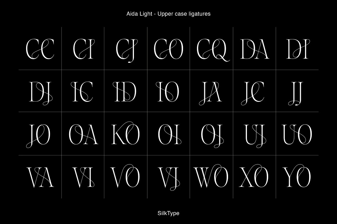 英文字体:超细现代典雅复古优雅品牌连字衬线体LOGO海报排版衬线字体 Aida - Elegant Ligature Serif , 第16张-素材湾丨精选海外优质设计素材资源 英文字体:超细现代典雅复古优雅品牌连字衬线体LOGO海报排版衬线字体 Aida - Elegant Ligature Serif , sucaiwan.com