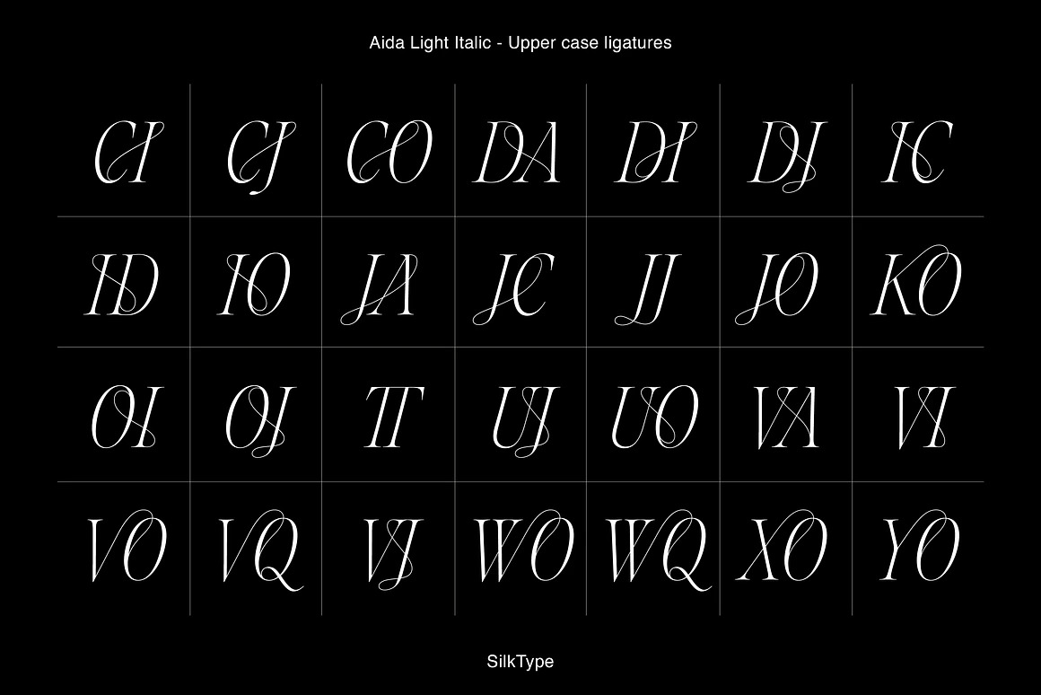 英文字体:超细现代典雅复古优雅品牌连字衬线体LOGO海报排版衬线字体 Aida - Elegant Ligature Serif , 第15张-素材湾丨精选海外优质设计素材资源 英文字体:超细现代典雅复古优雅品牌连字衬线体LOGO海报排版衬线字体 Aida - Elegant Ligature Serif , sucaiwan.com