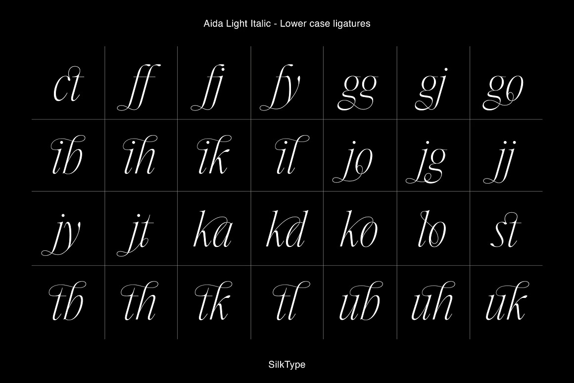 英文字体:超细现代典雅复古优雅品牌连字衬线体LOGO海报排版衬线字体 Aida - Elegant Ligature Serif , 第18张-素材湾丨精选海外优质设计素材资源 英文字体:超细现代典雅复古优雅品牌连字衬线体LOGO海报排版衬线字体 Aida - Elegant Ligature Serif , sucaiwan.com