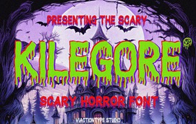 英文字体:复古万圣节恐怖哥特式粗糙纹理专辑封面海报标题LOGO设计字体 VT Kilegore - Scary Horror Font