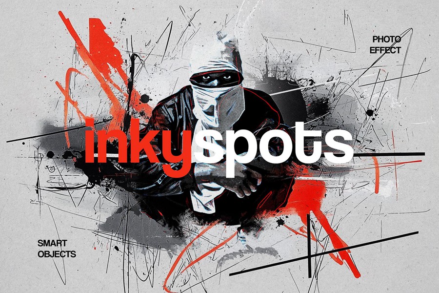 潮流前卫拼贴艺术水墨飞溅街头涂鸦风概念海报传单图像设计PS样机模板素材 Inky Spots Photo Effect 图片素材 sucaiwan.com