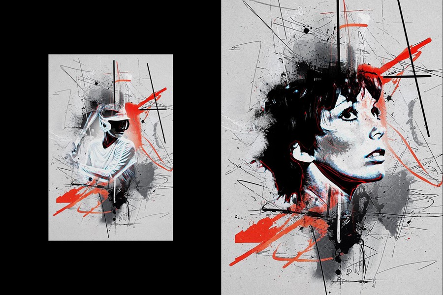 潮流前卫拼贴艺术水墨飞溅街头涂鸦风概念海报传单图像设计PS样机模板素材 Inky Spots Photo Effect 图片素材 sucaiwan.com