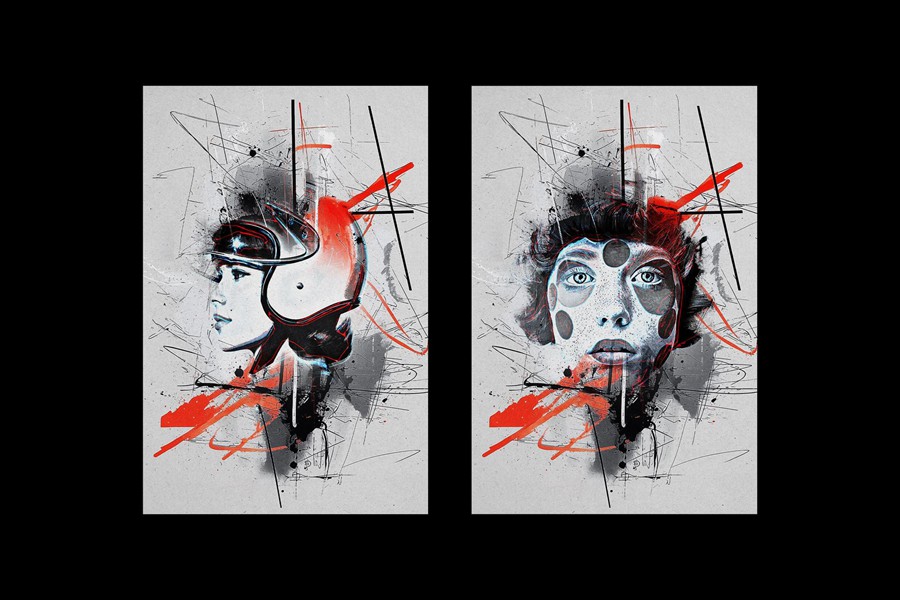 潮流前卫拼贴艺术水墨飞溅街头涂鸦风概念海报传单图像设计PS样机模板素材 Inky Spots Photo Effect 图片素材 sucaiwan.com