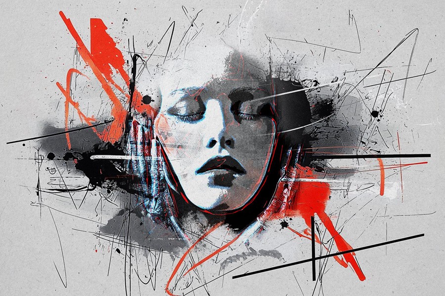 潮流前卫拼贴艺术水墨飞溅街头涂鸦风概念海报传单图像设计PS样机模板素材 Inky Spots Photo Effect 图片素材 sucaiwan.com