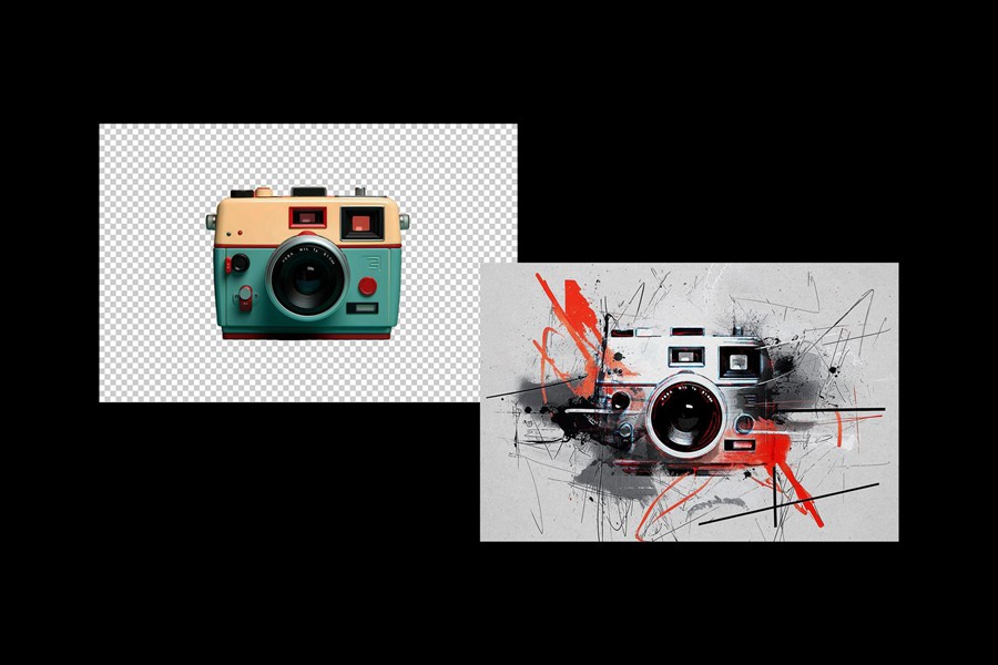 潮流前卫拼贴艺术水墨飞溅街头涂鸦风概念海报传单图像设计PS样机模板素材 Inky Spots Photo Effect 图片素材 sucaiwan.com