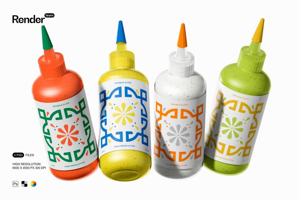 时尚逼真厨房调料番茄酱汁塑料挤压瓶包装瓶设计PS展示贴图样机合集 Sauce Bottle Mockup Set 样机素材 第1张-素材湾丨精选海外优质设计素材资源 时尚逼真厨房调料番茄酱汁塑料挤压瓶包装瓶设计PS展示贴图样机合集 Sauce Bottle Mockup Set 样机素材 sucaiwan.com
