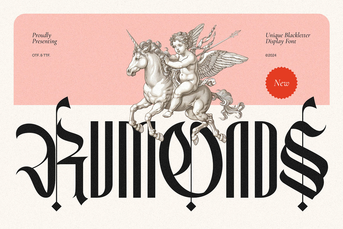 现代哥特式品牌海报徽标设计装饰英文字体安装包 Rumonds – Blackletter Gothic 设计素材 第1张-素材湾丨精选海外优质设计素材资源 现代哥特式品牌海报徽标设计装饰英文字体安装包 Rumonds – Blackletter Gothic 设计素材 sucaiwan.com