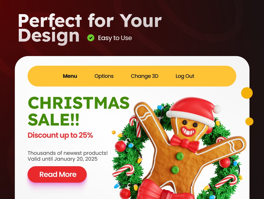 26款卡通趣味圣诞老人3D姜饼人插图插画设计OBJ/PNG格式素材 3D Gingerbread Man 图片素材 sucaiwan.com