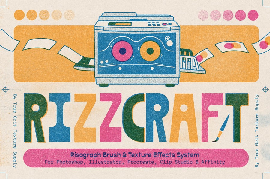 Procreate笔刷:复古老式Risograph打印污迹美感纸张纹理叠印墨水Procreate笔刷 TGTS – RizzCraft 笔刷资源 第1张-素材湾丨精选海外优质设计素材资源 Procreate笔刷:复古老式Risograph打印污迹美感纸张纹理叠印墨水Procreate笔刷 TGTS – RizzCraft 笔刷资源 sucaiwan.com