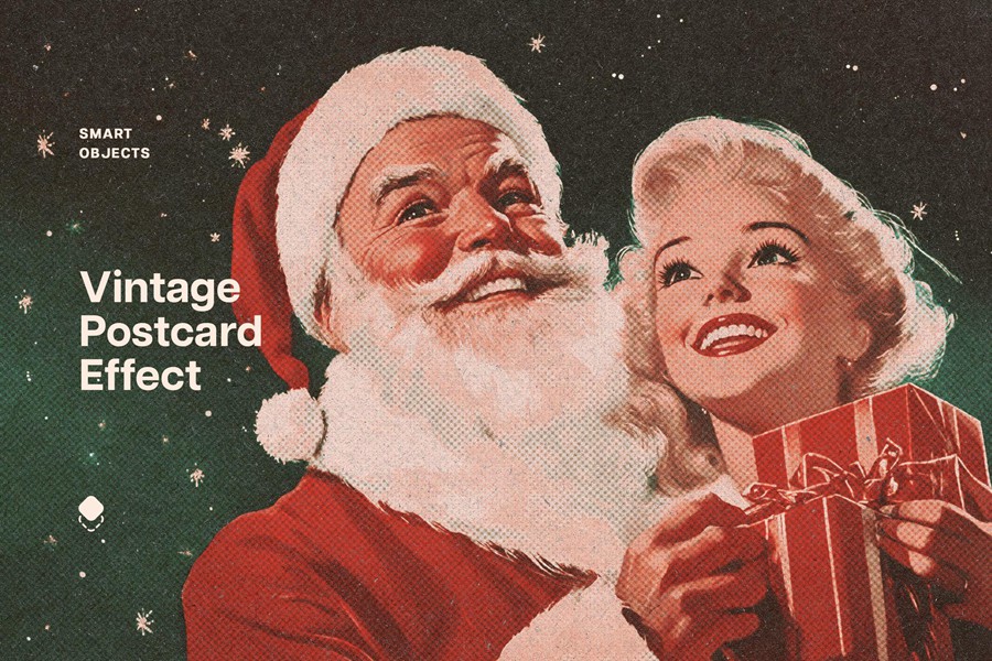 复古圣诞节主题半色调照片效果ps特效滤镜样机 Vintage Christmas Postcard Photo Effect 插件预设 第1张-素材湾丨精选海外优质设计素材资源 复古圣诞节主题半色调照片效果ps特效滤镜样机 Vintage Christmas Postcard Photo Effect 插件预设 sucaiwan.com