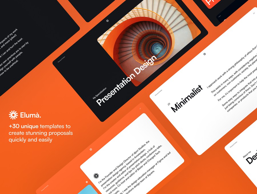 30+屏现代流行个人简历作品集图文排版新潮演示文稿设计Figma/PPT/Keynote格式素材 Eluma – Portfolio Presentation 幻灯图表 sucaiwan.com