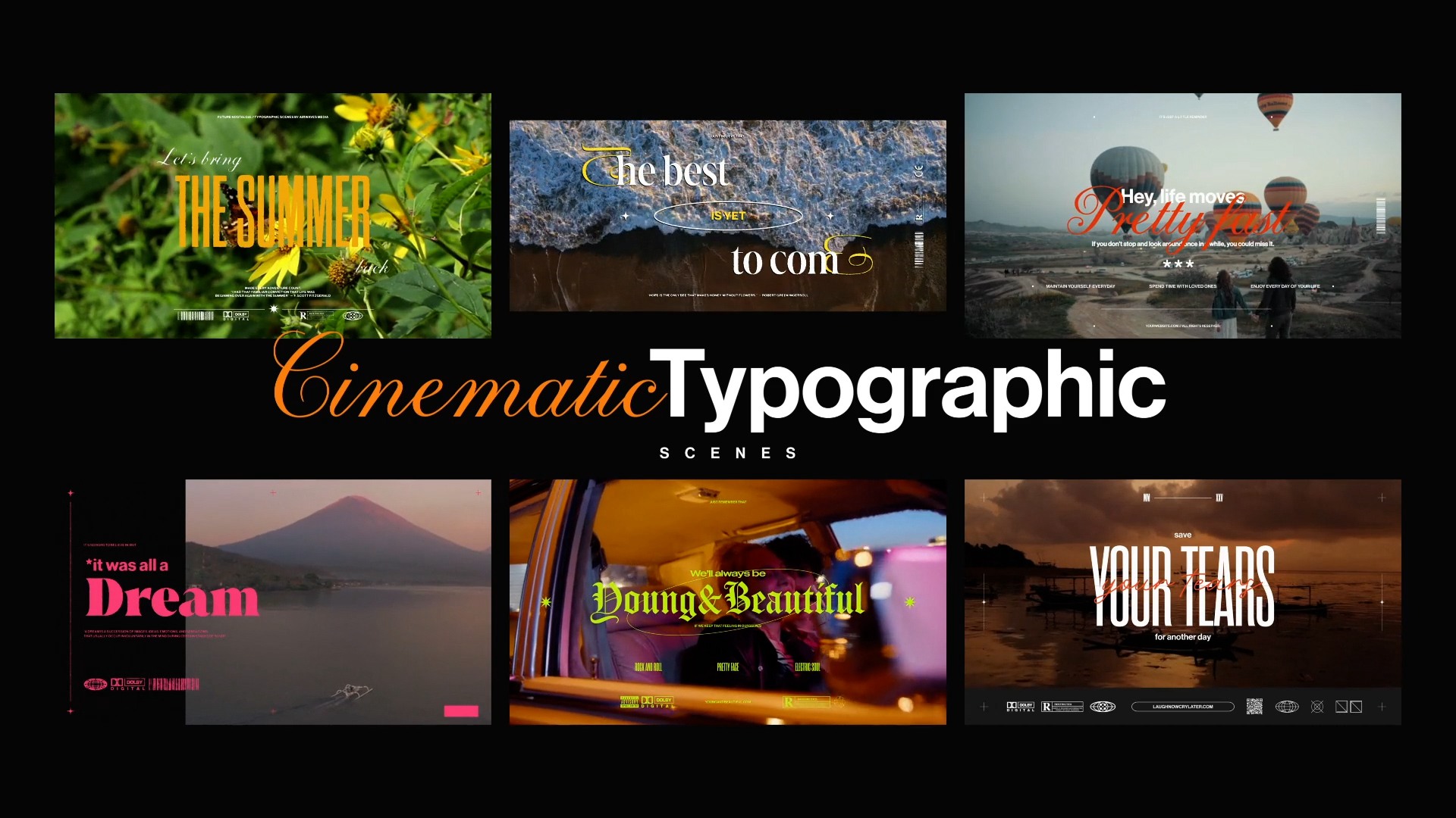 6款4K时尚复古电影标题排版动画PR模板 Cinematic Typographic Scenes 影视音频 sucaiwan.com