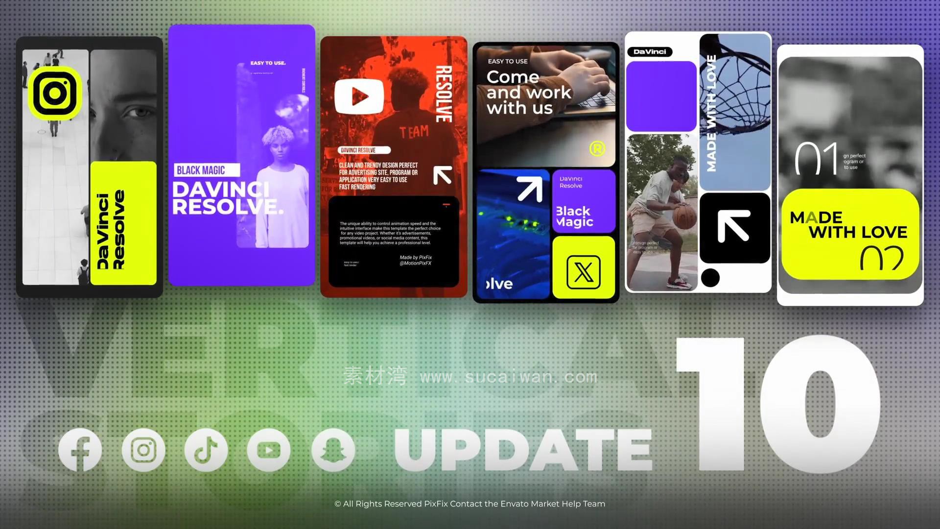 达芬奇模板：简洁时尚现代经典撕纸效果抖音小红书竖屏手机9:16动画模板 Instagram Stories - DaVinci Resolve (Upd. 11) , sucaiwan.com