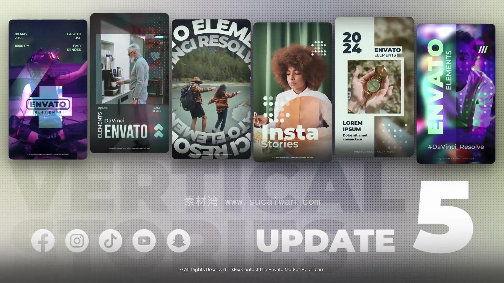 达芬奇模板：简洁时尚现代经典撕纸效果抖音小红书竖屏手机9:16动画模板 Instagram Stories - DaVinci Resolve (Upd. 11) , sucaiwan.com