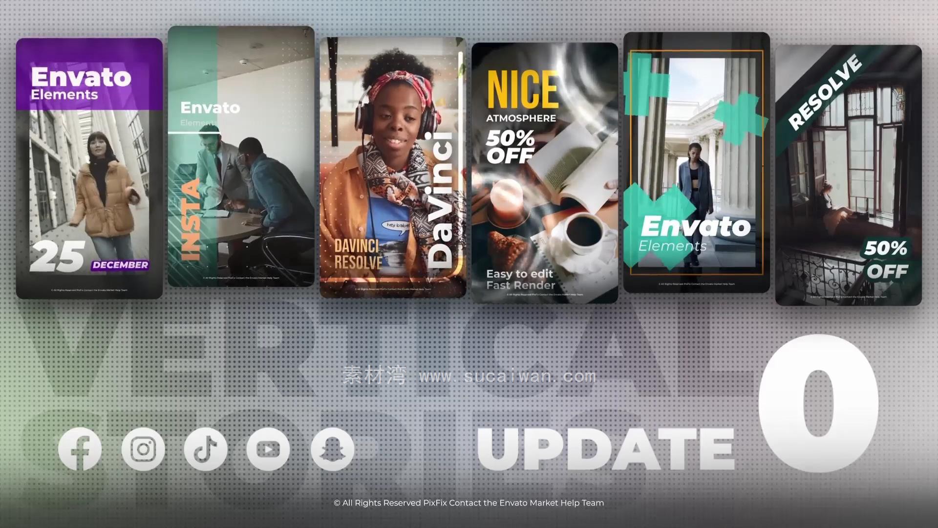 达芬奇模板：简洁时尚现代经典撕纸效果抖音小红书竖屏手机9:16动画模板 Instagram Stories - DaVinci Resolve (Upd. 11) , sucaiwan.com