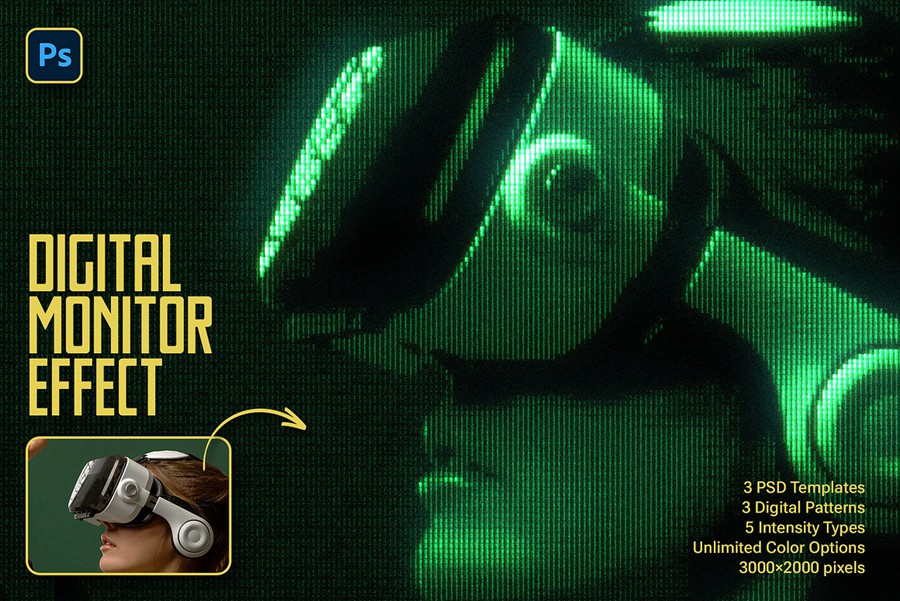 复古CRT赛博朋克像素颗粒LED屏幕照片效果PS修图特效滤镜插件设计素材 Digital Monitor Photo Effect 插件预设 第1张-素材湾丨精选海外优质设计素材资源 复古CRT赛博朋克像素颗粒LED屏幕照片效果PS修图特效滤镜插件设计素材 Digital Monitor Photo Effect 插件预设 sucaiwan.com