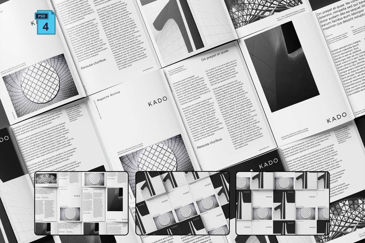 时尚重叠逼真画册杂志设计展示效果图PS贴图样机模板素材 Magazine Mockup 样机素材 sucaiwan.com