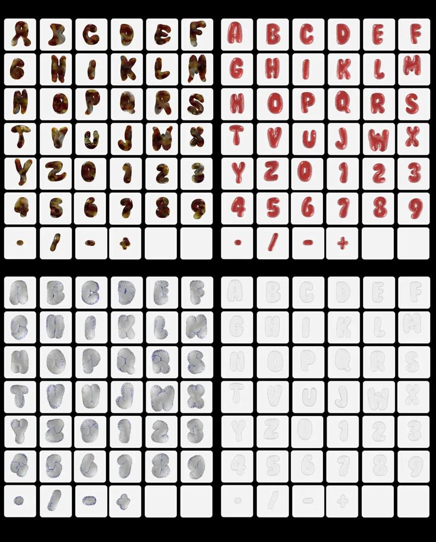 800个复古Y2K风格趣味创意3D膨胀透明塑料金属软糖气泡大写英文字母PNG免扣视觉设计套装 Wobbly Bubbly Letters with 3D Style and 20 Variations , sucaiwan.com