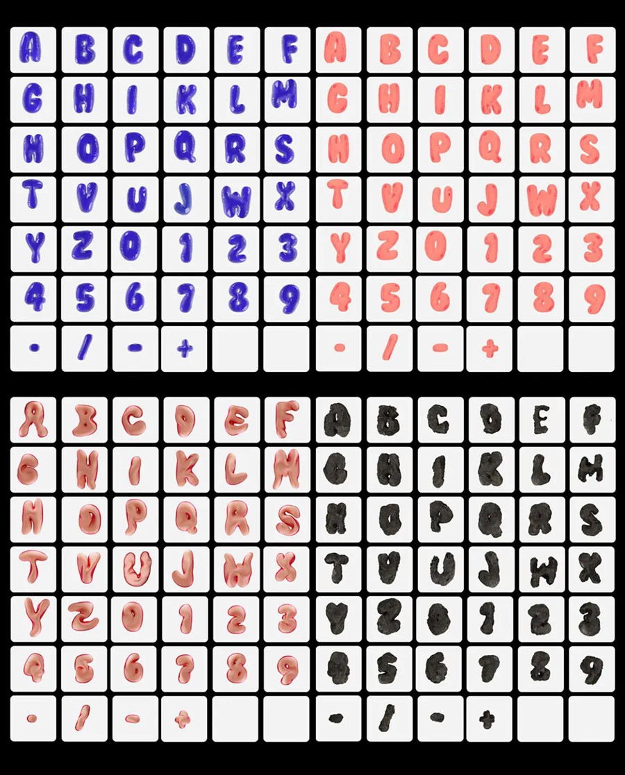 800个复古Y2K风格趣味创意3D膨胀透明塑料金属软糖气泡大写英文字母PNG免扣视觉设计套装 Wobbly Bubbly Letters with 3D Style and 20 Variations , sucaiwan.com