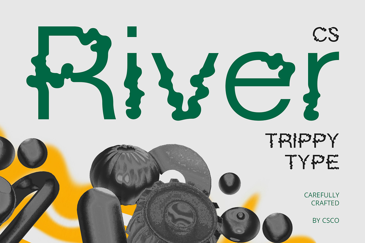 时尚迷幻品牌海报徽标设计无衬线英文字体安装包 River – Trippy Font 设计素材 sucaiwan.com