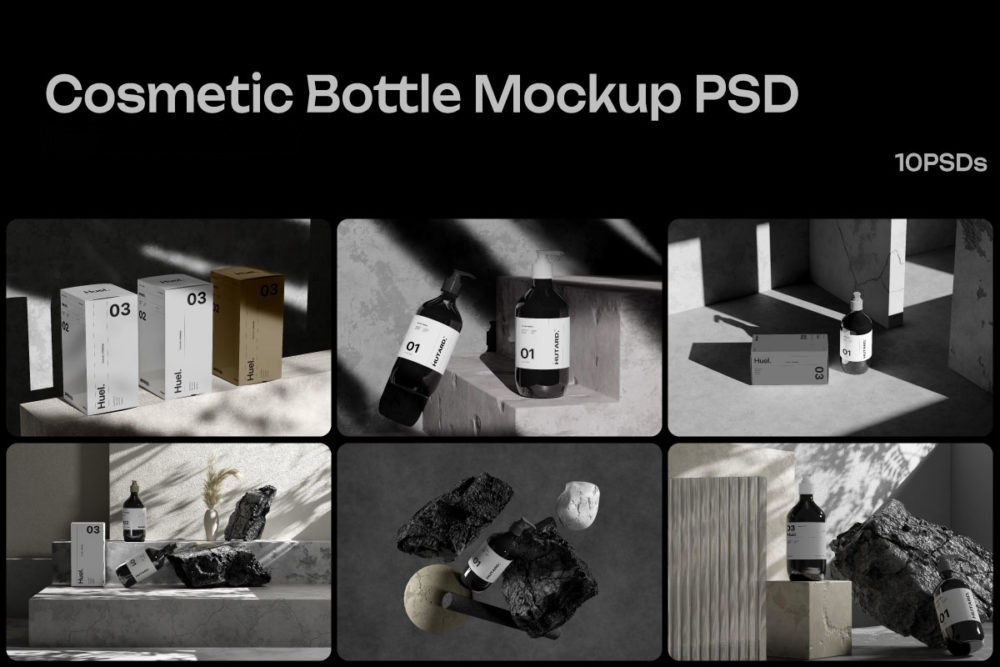 10款高级工业风混凝土背景化妆品洗发水沐浴露按压瓶包装盒设计PS贴图样机模板 Cosmetic Bottle Mockup Template PSD 样机素材 第1张-素材湾丨精选海外优质设计素材资源 10款高级工业风混凝土背景化妆品洗发水沐浴露按压瓶包装盒设计PS贴图样机模板 Cosmetic Bottle Mockup Template PSD 样机素材 sucaiwan.com