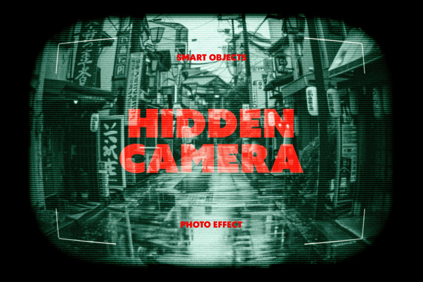 复古做旧CRT故障模拟老式电视机显示照片效果ps特效滤镜样机 Hidden Camera Photo Effect 插件预设 sucaiwan.com