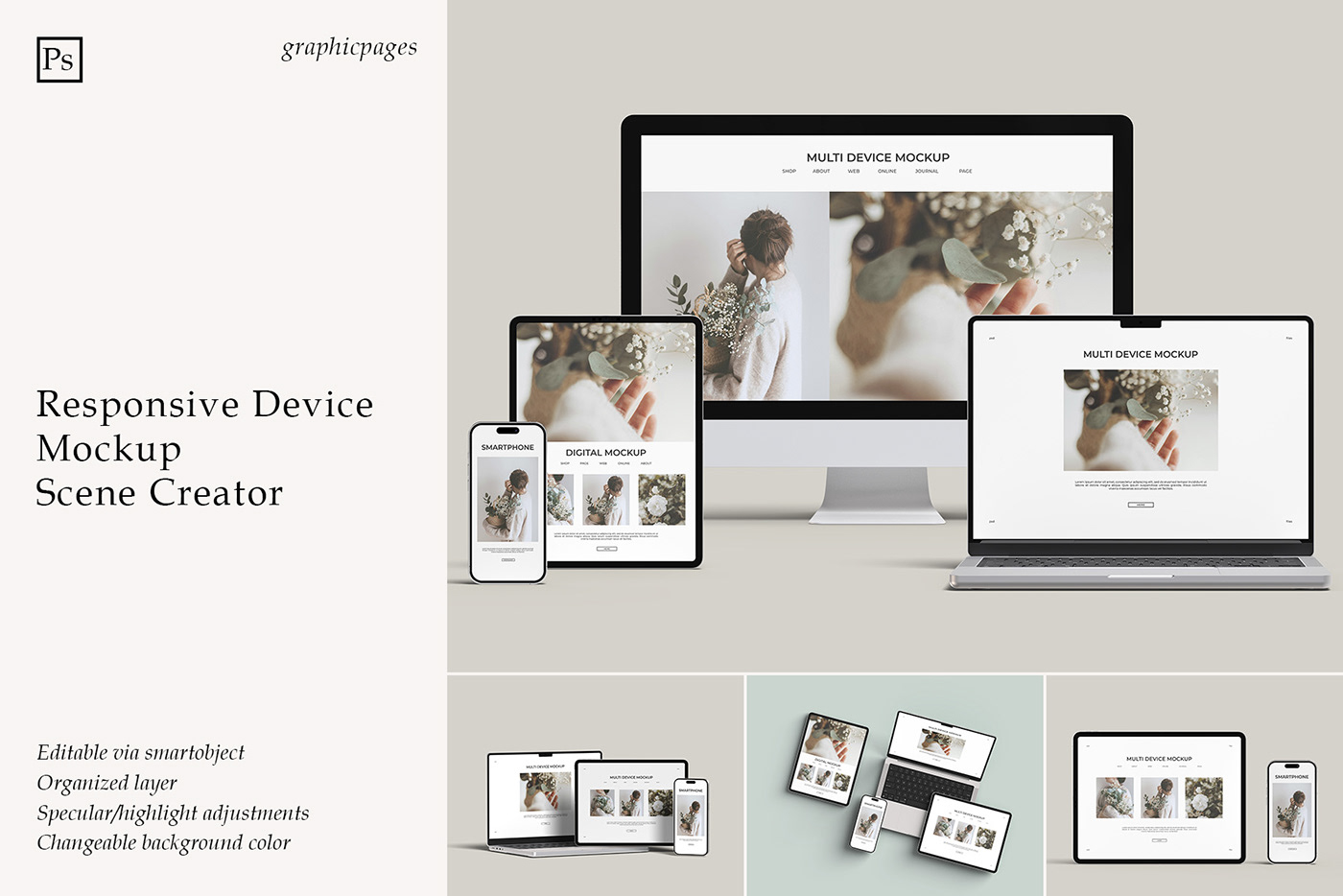 10款INS风UI界面设计iPhone手机iPad平板MacBook电脑展示PS贴图样机模板 Multi Device Mockup – Scene Creator 样机素材 第1张-素材湾丨精选海外优质设计素材资源 10款INS风UI界面设计iPhone手机iPad平板MacBook电脑展示PS贴图样机模板 Multi Device Mockup – Scene Creator 样机素材 sucaiwan.com